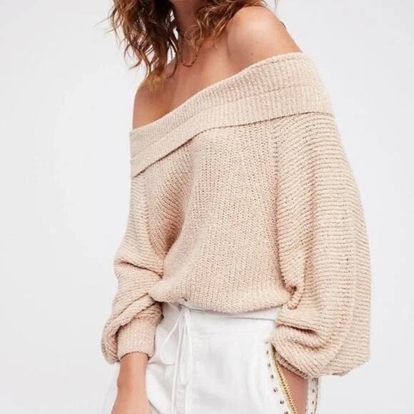 Free People Sweaters - Free People Sweater Women Small Beige Tan Edessa Off The Shoulder Slouchy Chunky
